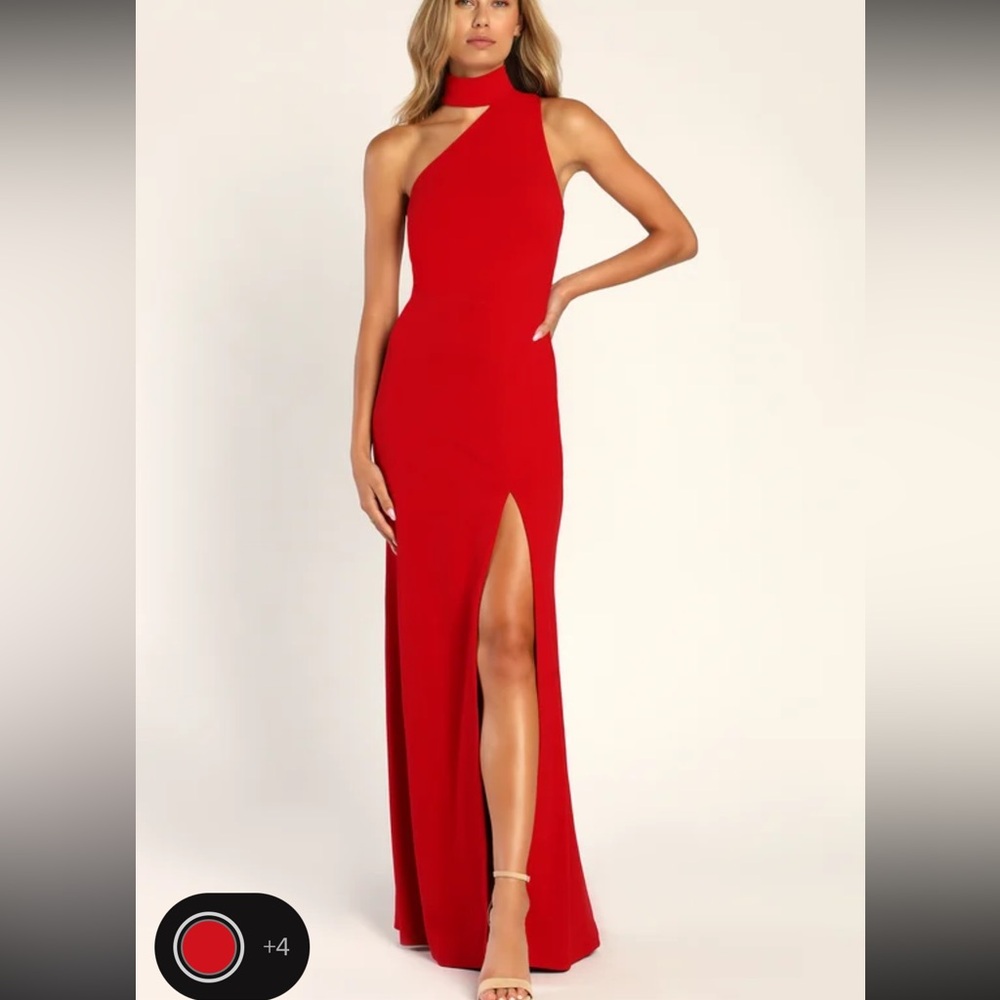 LULUS | Keep It Interesting Red Asymmetrical
Cutout Halter Maxi Dress